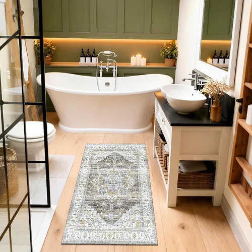 Miniatura 5 de Alfombra lavable para pasillo de 2 x 3: alfombra suave vintage para cocina, baño, lavandería, con respaldo antideslizante, alfombra de piso