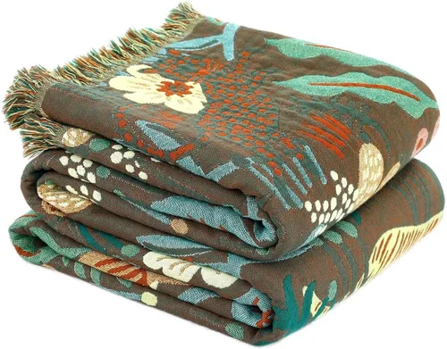 Miniatura 35 de Cobija para cama de estilo bohemio, 100 % algodón, ultra suave, edredón rústico, cobija de otoño, estampado floral, cobija grande rústica para sofá