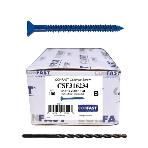 Miniatura 17 de CONFAST Anclaje de tornillo Phillips plano azul de 1/4 x 6 pulgadas con broca para anclar a mampostería, bloque o ladrillo (caja de 100)