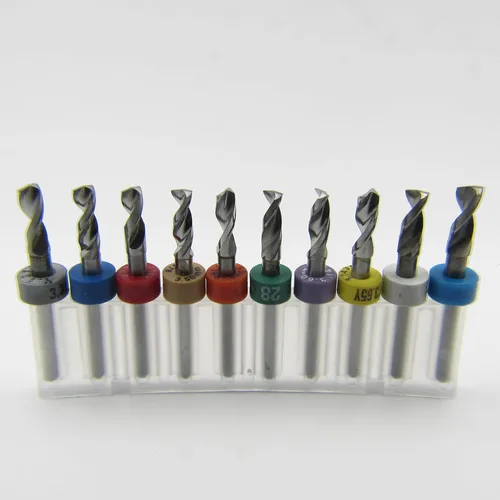 Juego de brocas de carburo sólido de diez tamaños de 0.132 in - 0.146 in, .1319 pulgadas - 0.1457 pulgadas, vástagos de 1/8 pulgadas