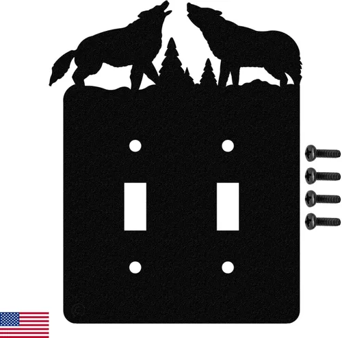 Miniatura 8 de Interruptor de luz de palanca Howling Wolves y placa de pared dúplex individual (palanca individual con potencia, negro) - Fabricado en Estados