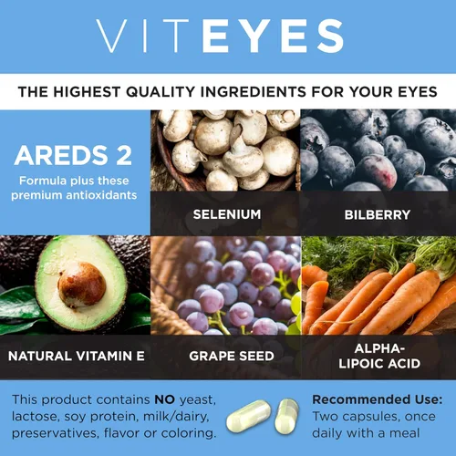 Miniatura 3 de Viteyes AREDS 2 Soporte macular avanzado con arándano, semilla de uva, luteína FLORAGLO, selenio, vitamina E natural, libre de alérgenos, vitaminas