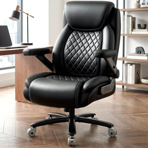 Miniatura 2 de Silla de oficina grande y alta de 650 libras con brazos abatibles 5D y cojín de resorte de bolsillo grueso, silla de oficina extra ancha resistente