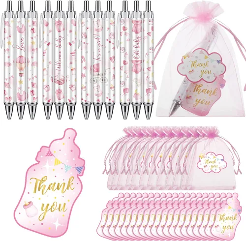 Miniatura 12 de Chuangdi 50 juegos de regalos de baby shower para invitados, incluye 50 bolígrafos, tarjetas de agradecimiento y bolsas de organza, Abeja