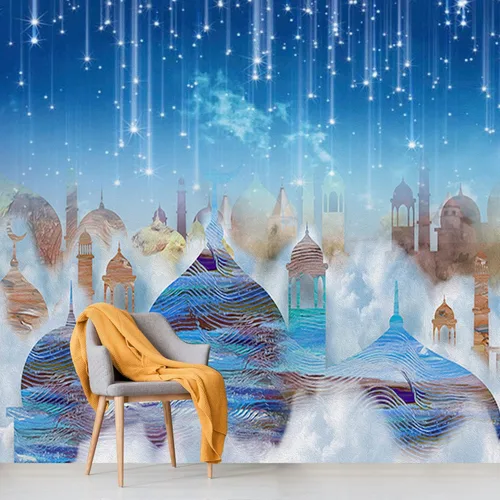Miniatura 33 de IDEA4WALL Adhesivo mural removible para pared, cielo azul, castillo mágico místico, fantasía y ciencia ficción, arquitectura, fotografía, arte
