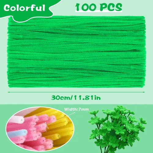 Miniatura 2 de 100 Piezas Limpiadores de Pipa Tallo de Chenilla, Juego de Limpiadores de Pipa Verde Fruta para Manualidades DIY Artes Decoraciones, Tallos
