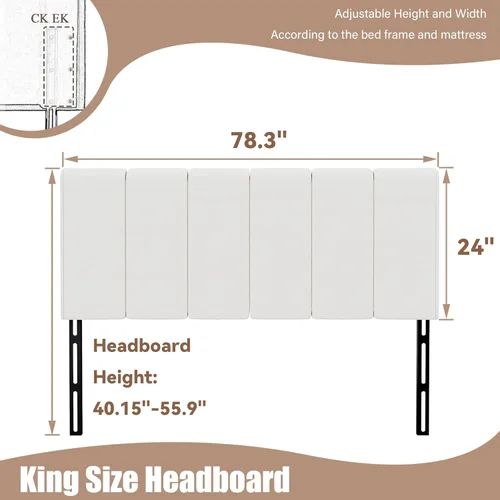 Miniatura 2 de Yongchuang - Cabecero blanco tamaño King, tapizado en piel sintética, cabeceros para cama King, cabecero de cama King con altura ajustable, paneles