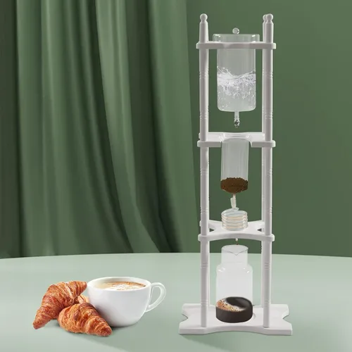 Miniatura 6 de Cafetera de goteo de hielo, 84.54 onzas, cafetera retro para el hogar, con recipiente de vidrio vertical japonés y soporte de madera, cafetera
