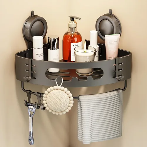 Miniatura 15 de Voldra Organizador de ducha esquinero con ventosa, estantes de ducha esquineros de aluminio para pared sin taladrar, organizador de ducha
