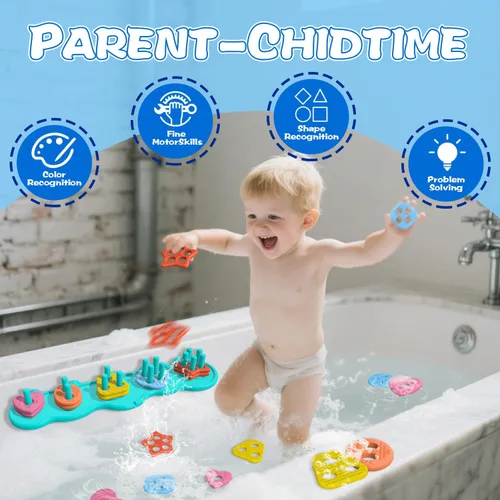 Miniatura 2 de Juguetes de baño con succión para bebé, juguete de baño de silicona sin moho, clasificador y apilable, juguetes sensoriales y el mejor regalo