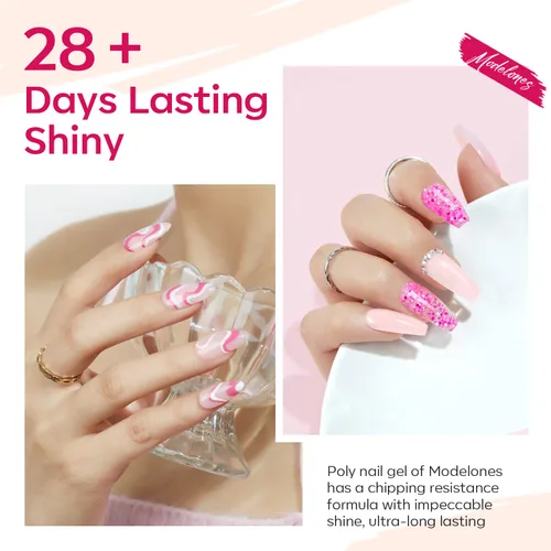 Miniatura 4 de Modelones - Juego de gel de uñas de polietileno, 6 colores de la colección Confeti Rosa, rosa desnudo, colores con purpurina, gel de extensión