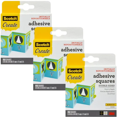 Scotch - Cuadrados adhesivos de doble cara, 0.45 pulgadas, extraíbles, cinta de montaje transparente para interiores y exteriores, paquete de 3