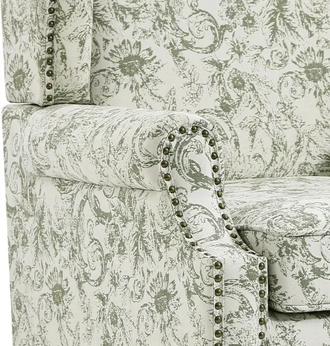Miniatura 9 de Silla de Acento de Respaldo Alto, Sillón Tapizado en Tela para Sala de Estar, Sillón Wingback con Estampado Floral con Patas de Madera Maciza, Sofá