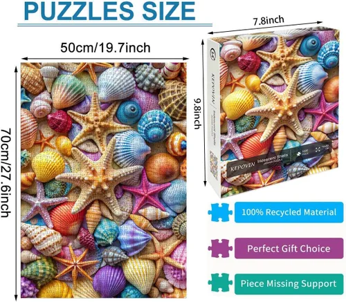 Miniatura 4 de Rompecabezas para adultos de 1000 piezas, coloridos conchas y estrellas de mar, rompecabezas de 1000 piezas para adultos con letra en la parte