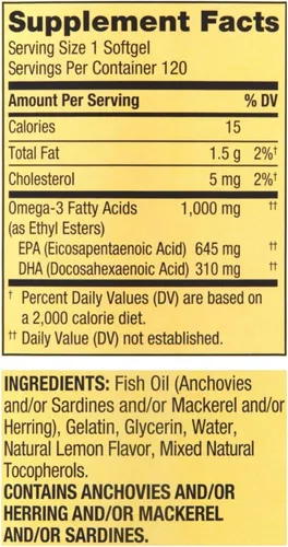 Miniatura 3 de Spring Valley Omega-3 de aceite de pescado, 1000 mg, 120 unidades + adhesivo STS.