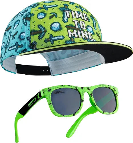 Minecraft Juego de gorra de béisbol y lentes de sol para niños, sombrero ajustable para niños, 100% protección UV, lentes de sol para niños