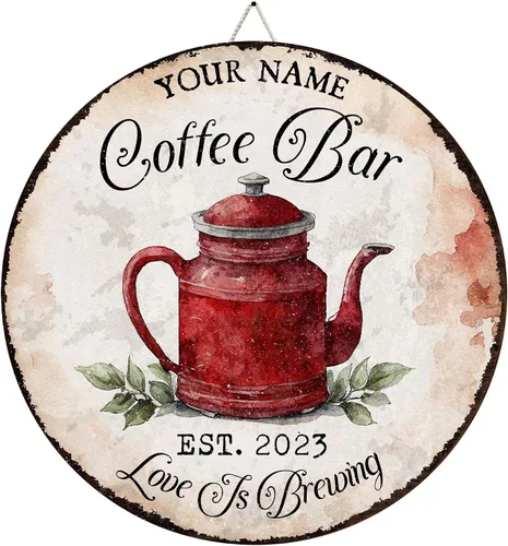 Miniatura 16 de Letrero de madera de barra de café personalizado, placa de pared para decoración de cocina, regalos personalizados para amantes del café, café 02