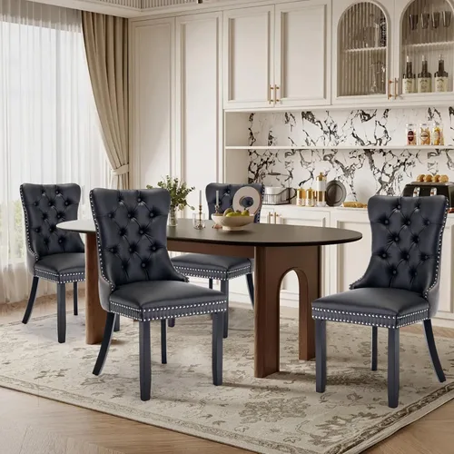 Miniatura 101 de Juego de 4 Sillas de Comedor de Terciopelo Tapizadas con Capitoné, Sillas Laterales de Cocina con Ribete de Tachuelas y Patas Chapadas en Oro