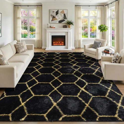 Miniatura 61 de ONASAR Alfombras de área para sala de estar y dormitorio, alfombra esponjosa lavable de 5x8 pies gris y blanca, alfombra de piso suave, afelpada
