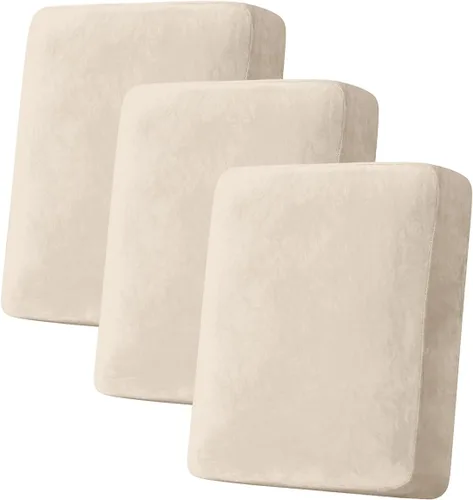 Funda para sofá, funda de cojín de terciopelo elástico, 3 piezas, funda elástica lavable para asiento o respaldo, fundas de asiento para sofá Crema