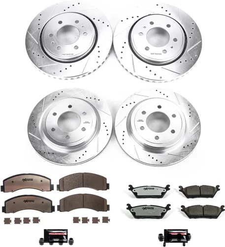 Miniatura 2 de Power Stop K8026-36 Kit de freno delantero y trasero para camioneta y remolque, rotores de freno perforados/ranurados y pastillas de freno