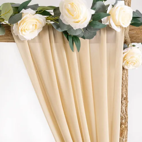 Miniatura 3 de Socomi 2 paneles de tela para arco de boda, 29 x 19 pies, cortinas de gasa transparente color champán, 6 yardas para decoración de boda, ceremonia