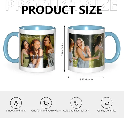 Miniatura 3 de Tazas de café con foto personalizadas, 11 onzas, tazas personalizadas con nombre de imagen/texto, regalos personalizados para el día de San Negro