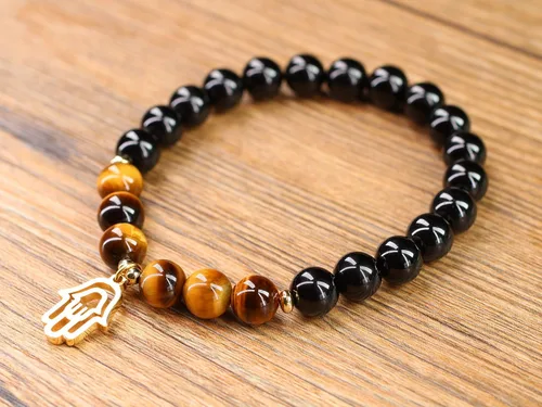 Miniatura 4 de COAI Hamsa - Pulsera de piedra turmalina negra