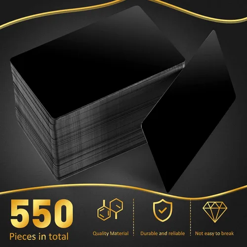 Miniatura 3 de Thenshop 550 tarjetas de visita de metal grabadas placas de aluminio para manualidades, hojas de metal multiusos para manualidades, tarjetas de Negro