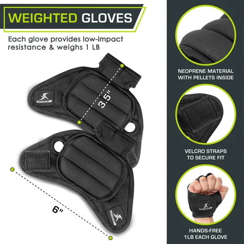 Miniatura 2 de ProsourceFit Guantes con peso, par de guantes muy resistentes de 2 lb. de neopreno para ejercicios de modelado y aeróbicos
