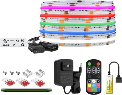 Miniatura 11 de BTF-LIGHTING Tira de LED FCOB COB RGBW 4000K Flexible Kit de Luz Uniforme de Alta Densidad Certificada UL DC12V Control Remoto RF de 16.4 Pies 12mm