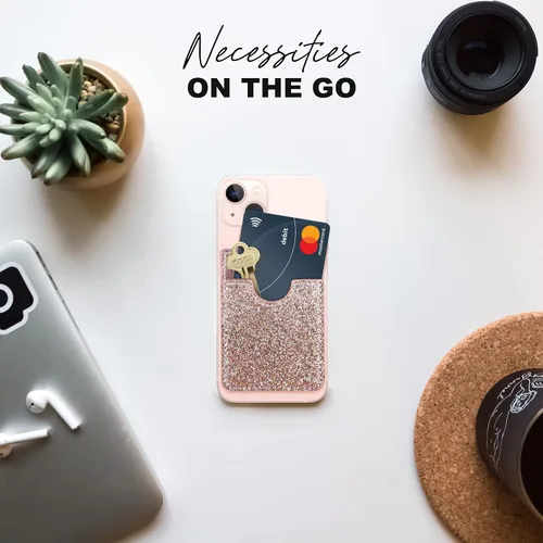 Miniatura 2 de Glitter Koala Pouch - Soporte para tarjetas de teléfono, billetera adhesiva (negro), Negro -, Moderno, compacto