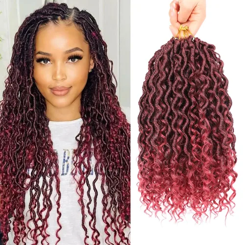 Miniatura 7 de Cabello de Crochet de 8 Pulgadas para Mujeres Negras, 7 Paquetes de Cabello de Crochet Goddess Locs con Puntas Rizadas, Locs Falsos Cortos con Bucle