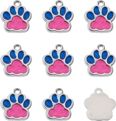 Miniatura 13 de FASHEWELRY Colgantes con estampado de pata, llavero de pata de perro, colgante de huella de animal con purpurina en polvo, aleación de esmalte