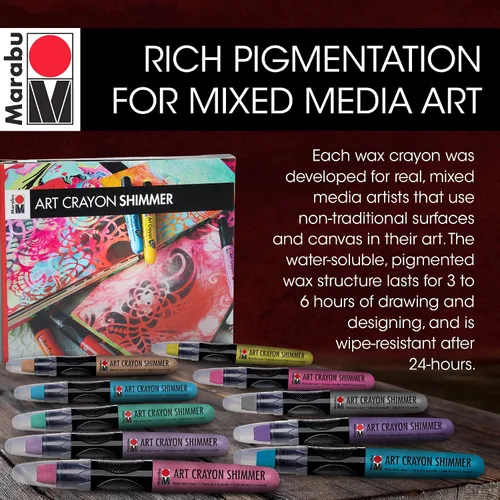 Miniatura 5 de Marabu Art Crayons - Juego de 10 crayones metálicos de acuarela altamente pigmentados, suaves y fáciles de mezclar, para artistas de medios mixtos