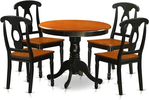 Miniatura 7 de East West Furniture El juego de habitación ANKE3-BLK-LC de 3 piezas contiene una mesa de cocina redonda con pedestal y 2 sillas de comedor tapizadas
