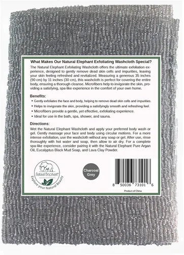Miniatura 3 de Natural Elephant Paño exfoliante gris carbón japonés limpiador de ducha para cuerpo (paquete de 3 (3 paños))