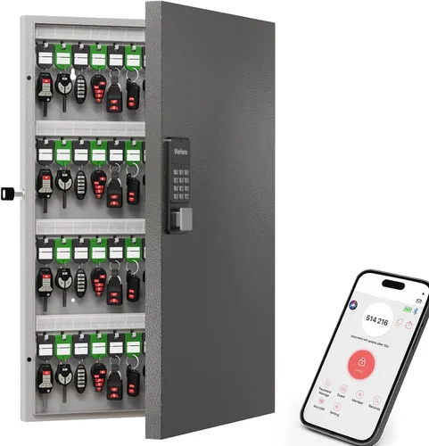 Miniatura 9 de WeHere Caja de bloqueo inteligente de 48 teclas para montaje en pared, gabinete de llaves comercial con aplicación, teclado, Bluetooth y desbloqueo