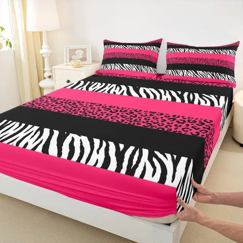 Miniatura 30 de Juego de sábanas con estampado de manchas de piel de cheetah abstracto, sábana bajera tamaño individual para niños, niñas y mujeres, decoración