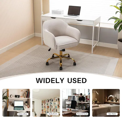 Miniatura 7 de Silla de escritorio para oficina en casa con brazos, ruedas doradas, silla moderna tapizada en terciopelo, silla de computadora enrollable, silla