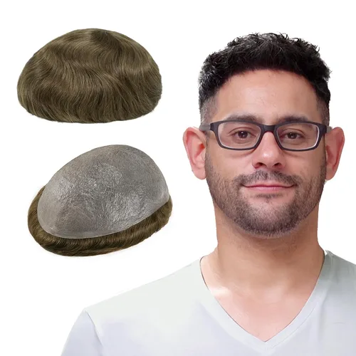 Miniatura 21 de Lordhair Toupee para hombres con cabello humano 100% europeo 8x10 pulgadas para hombres 0.001 in sistema de cabello de piel ultra fina para todos