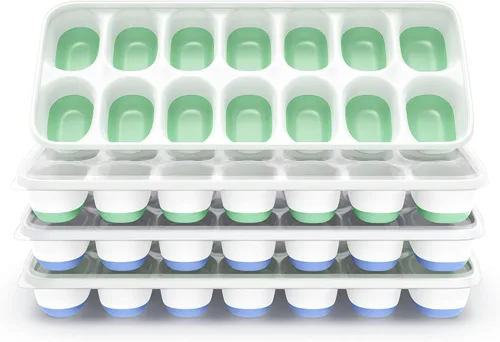 Miniatura 15 de ChefAide Bandeja para cubitos de hielo con tapa, 4 paquetes de 56 cubos, bandejas apilables duraderas para cubitos de hielo para congelador