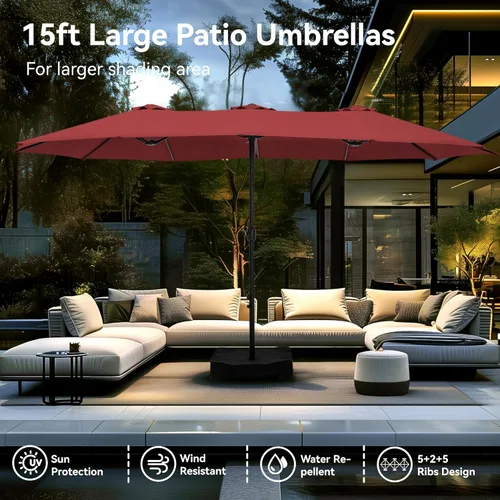 Miniatura 4 de Sombrilla para patio PHI VILLA de 15 pies, doble cara, para uso en exteriores, tamaño extragrande con manivela, base de sombrilla incluida