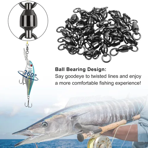 Miniatura 6 de Shaddock – 25 unidades 100 % cobre, 35lb-390lb, rodamientos de bolas de pesca de alta resistencia giratorios, conectores giratorios de pescado