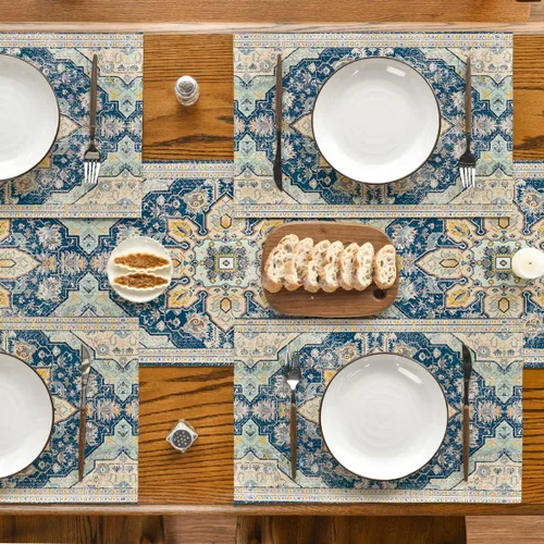 Miniatura 5 de Artoid Mode Juego de 4 manteles individuales estilo boho de plata, 30x46 cm rústicos de estilo granja para decoración mágica de mesa de otoño