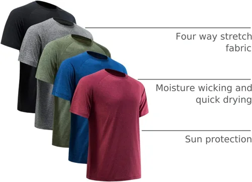 Miniatura 23 de Camisetas de entrenamiento para hombre, de manga corta, de secado rápido, atlético, gimnasio, activo, absorbe la humedad
