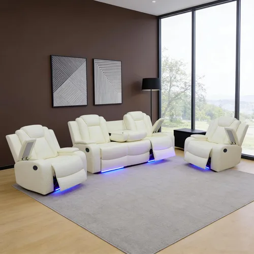 Miniatura 32 de Sofá reclinable individual eléctrico para muebles de sala de estar, silla reclinable de cuero con luces LED, puertos USB, almacenamiento oculto