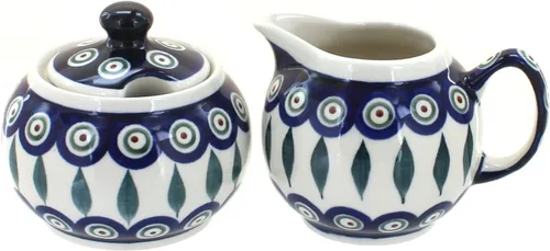 Miniatura 5 de Set de crema y azúcar de ballina de cerámica polaca Blue Rose