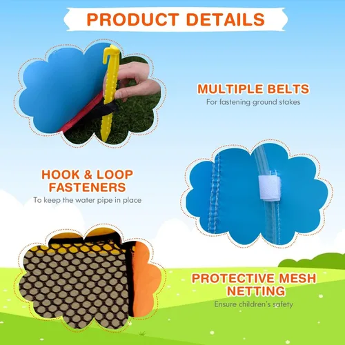 Miniatura 7 de Costzon Tobogán acuático inflable para niños con pared para escalar, resbaladilla larga con chapoteadero, parque acuático inflable, bolsa