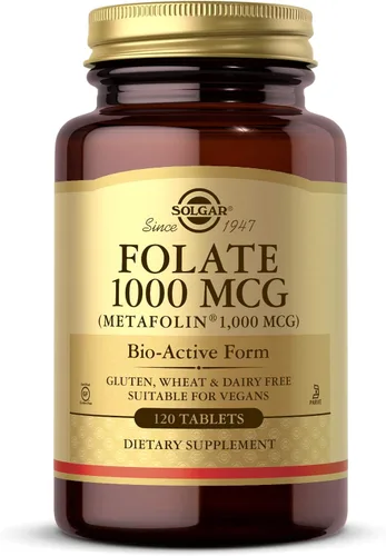 Solgar Folato 1000 mcg, 120 tabletas - 1000 mcg de metafolina bio-activa - vegano, sin gluten, sin lácteos, Kosher - 120 porciones
